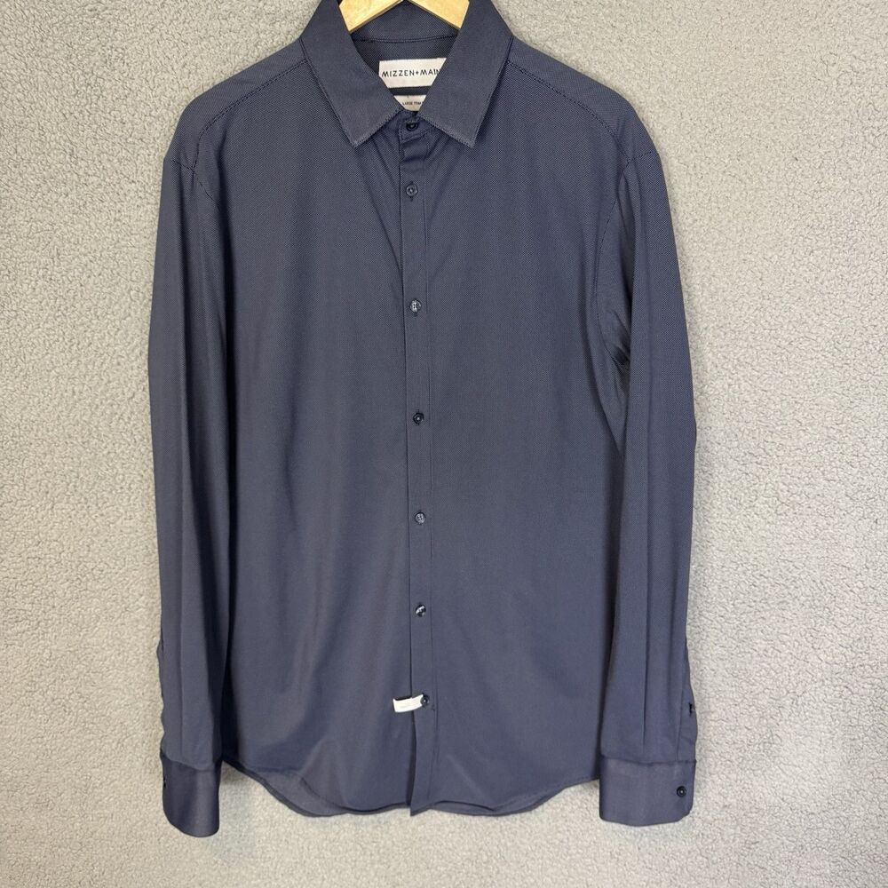 Mizzen Main Shirt Mens S Blue Button Up Trim Fit Long Sleeve Stretch